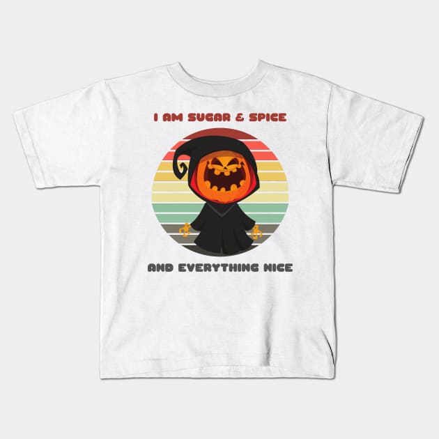 Sunset Pumpkin Monster / I Am Sugar and Spice and Everything Nice Kids T-Shirt by nathalieaynie